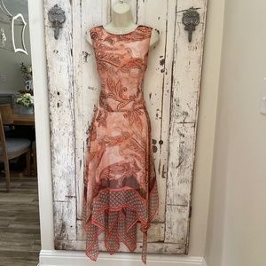 Tommy Hilfiger Size 8 Woman's Pink Brown Orange Paisley Asymmetrical Midi Dress